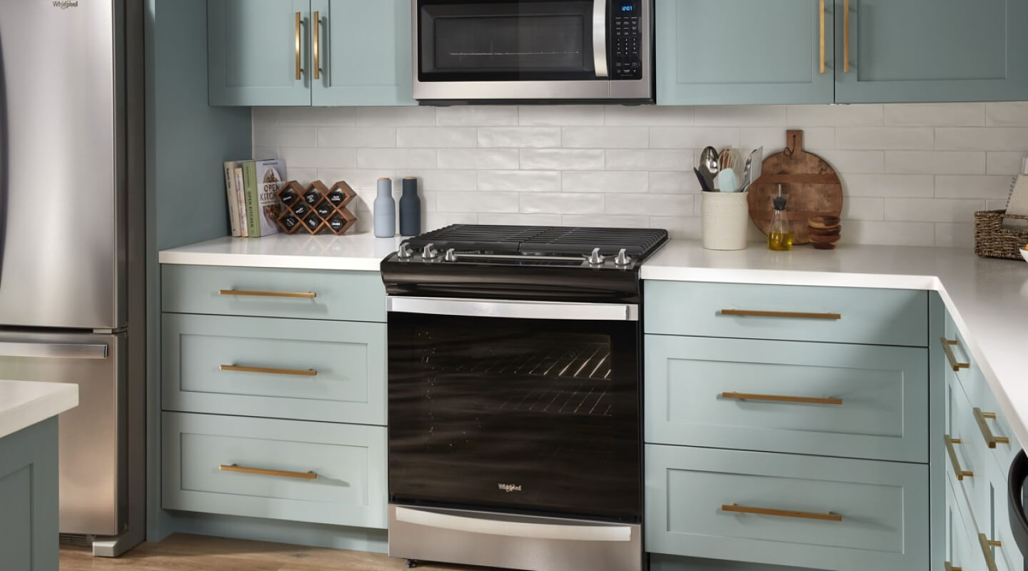 Whirlpool® Slide-In Range in a modern kitchen