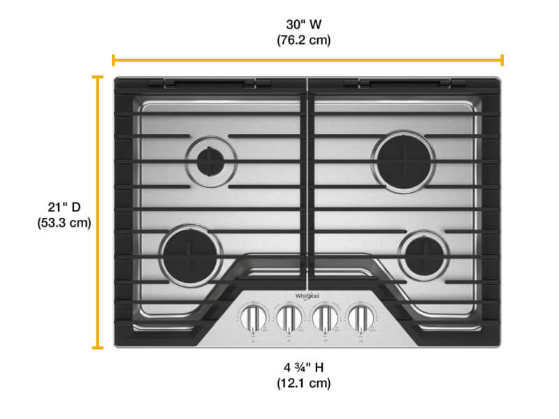 A cooktop with measurements 