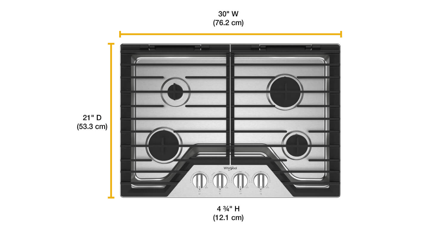 A cooktop with measurements 