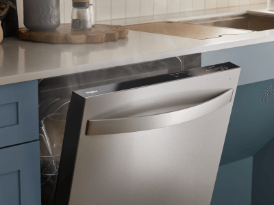 Stainless steel dishwasher slightly opened