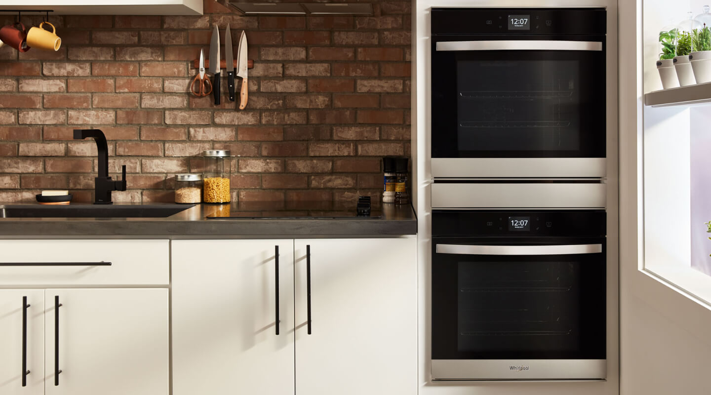 Whirlpool® stainless steel double wall oven in a contemporary kitchen Whirlpool® stainless steel double wall oven in a contemporary kitchen