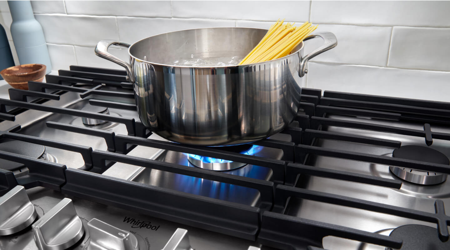 Pasta cooking on a gas cooktop Pasta cooking on a gas cooktop