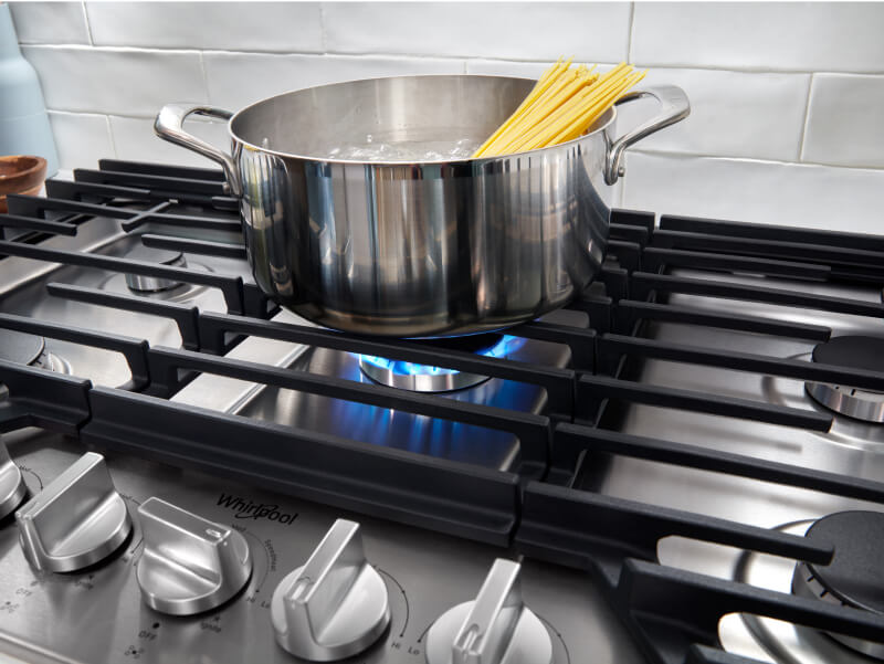 Pasta cooking on a gas cooktop Pasta cooking on a gas cooktop