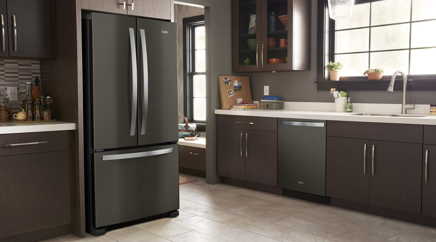 Whirlpool® French Door Refrigerator set in an updated kitchen