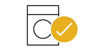 Front load washer with checkmark icon