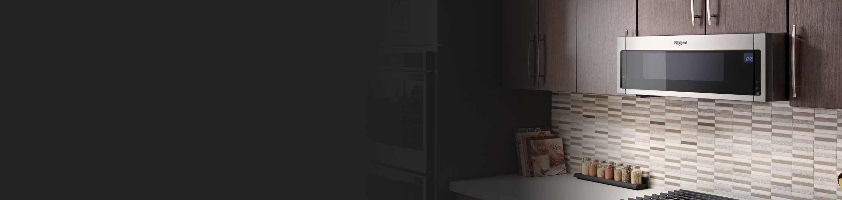 Whirlpool® Low Profile Microwave in brown cabinetry