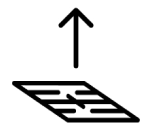 A stove grate and upward arrow icon.