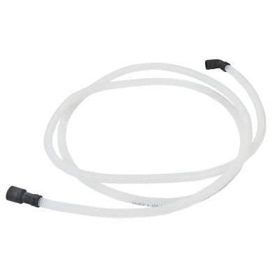 A dishwasher drain line against a white background