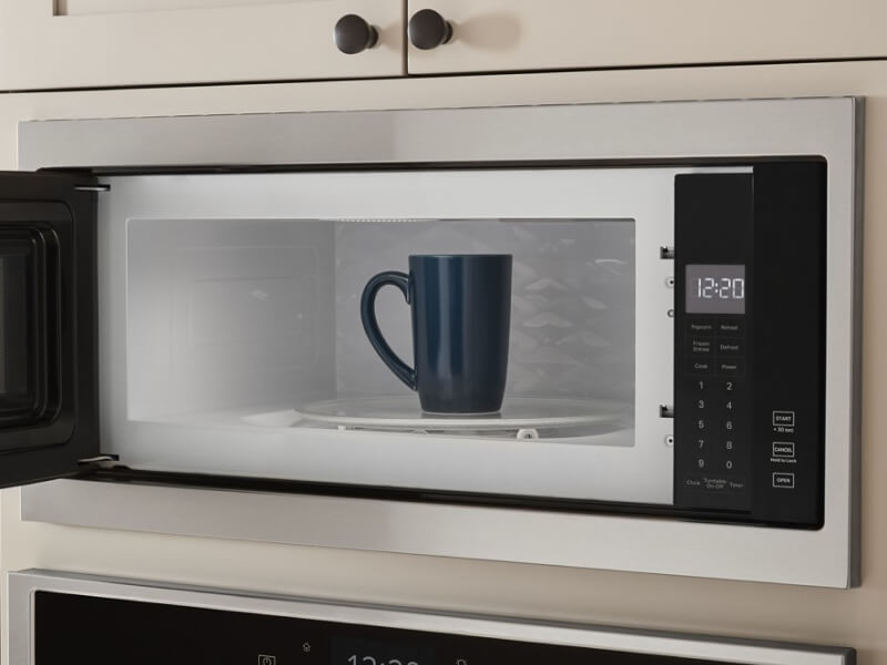 Coffee mug inside of a microwave