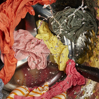 Laundry going through a washer cycle