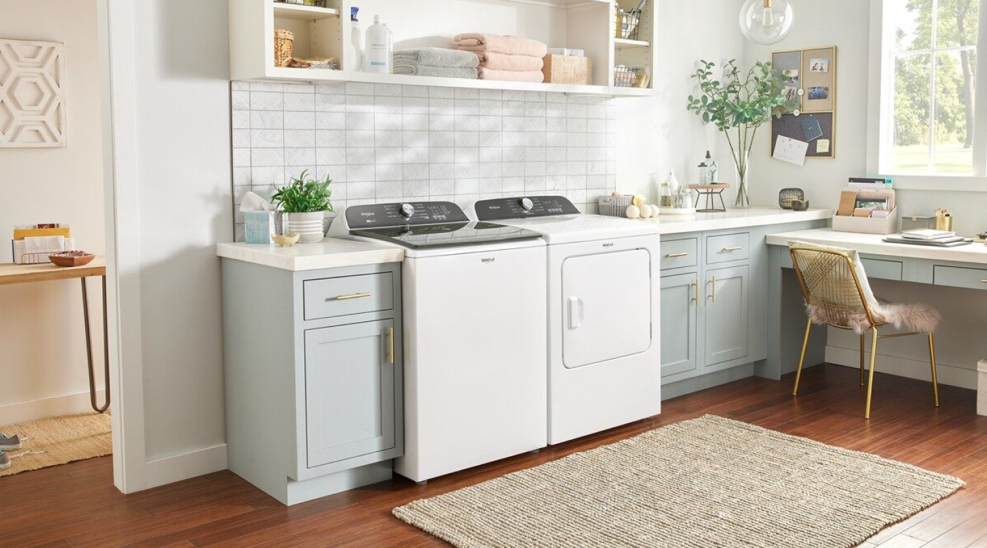 Washer and dryer next to countertop