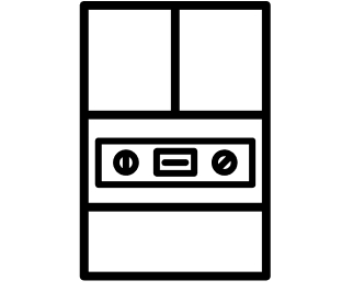 Icon of a level placed against the front of a fridge Icon of a level placed against the front of a fridge