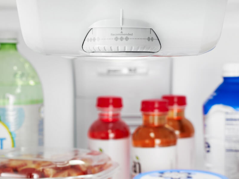A refrigerator set to the recommended cold setting A refrigerator set to the recommended cold setting