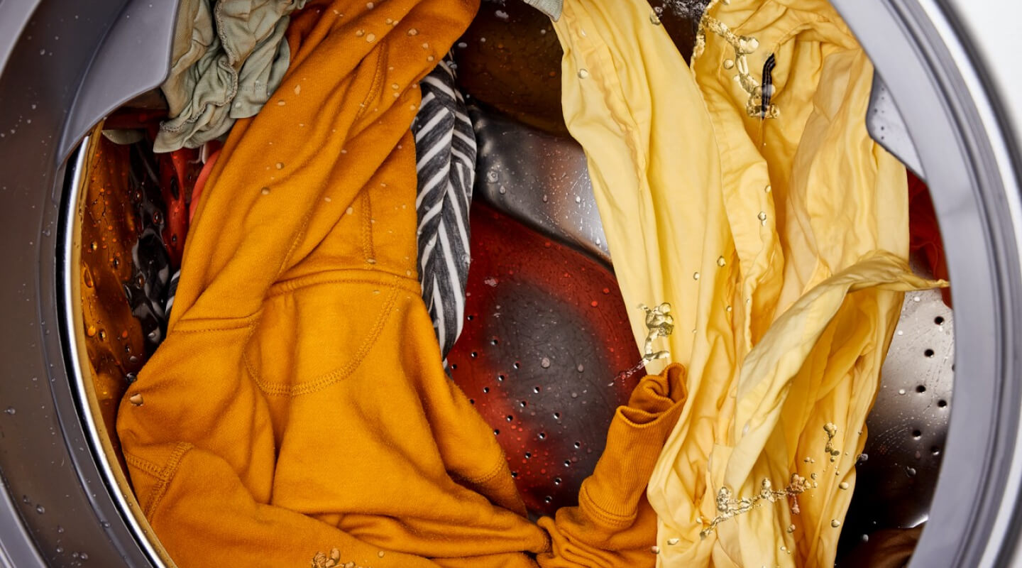 Colorful clothes in a washing machine