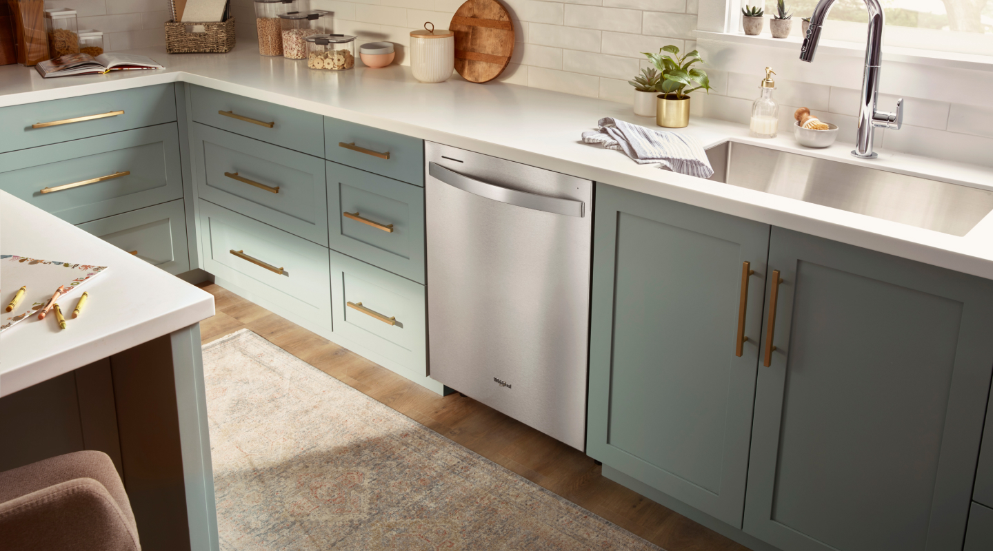 Stainless steel Whirlpool® Dishwasher in blue cabinetry