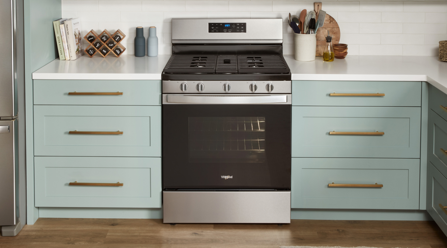 A gas oven in a farmhouse style kitchen