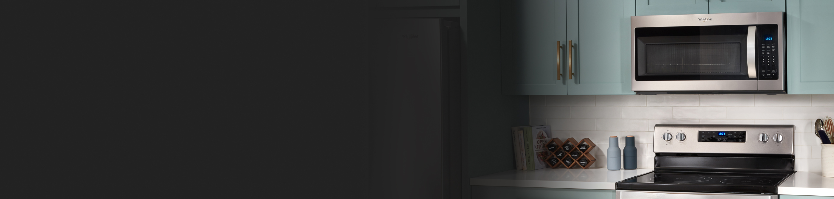 Microwave and oven in kitchen