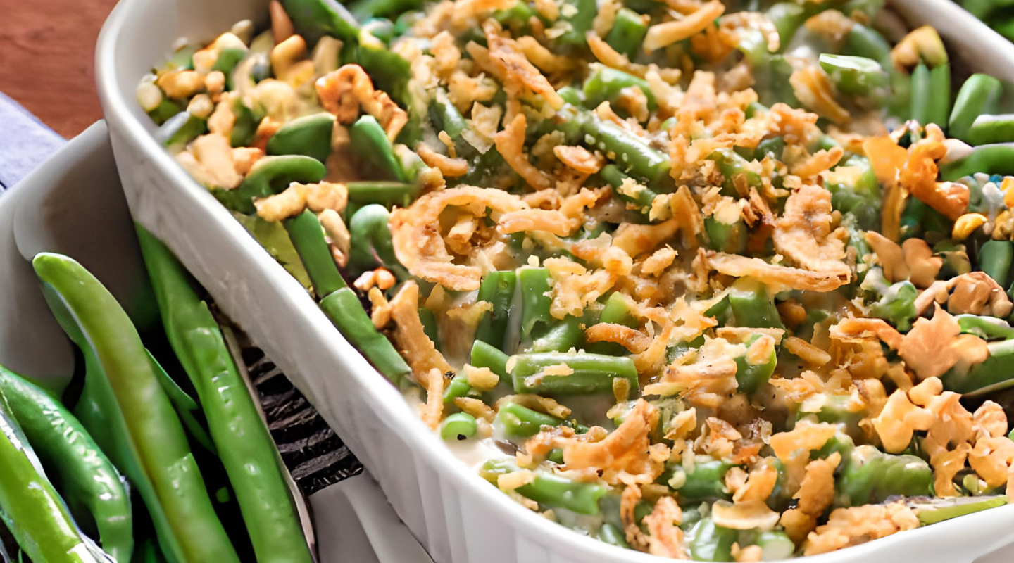 Closeup of a green bean casserole Closeup of a green bean casserole