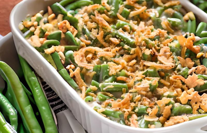 Closeup of a green bean casserole Closeup of a green bean casserole