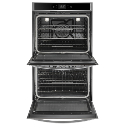 A double convection oven with both doors opened
