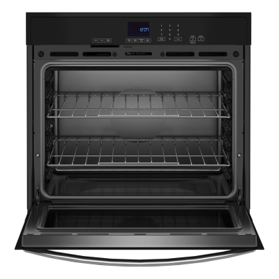 An electric oven with the door opened