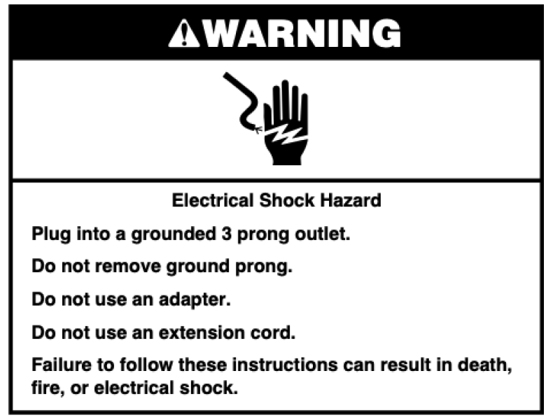 Warning label for electrical shock hazard Warning label for electrical shock hazard