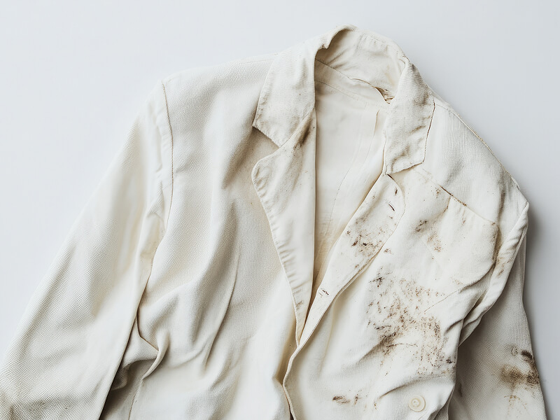 White suit jacket with dirt stains
