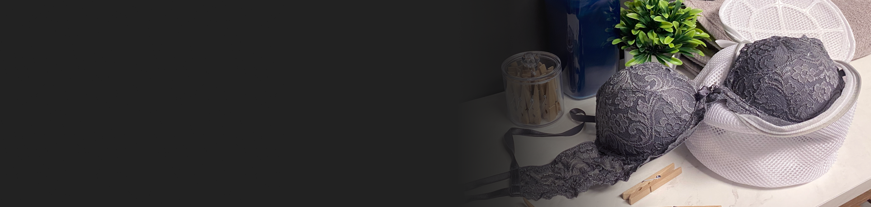 Purple lace bra next to a jar of clothespins