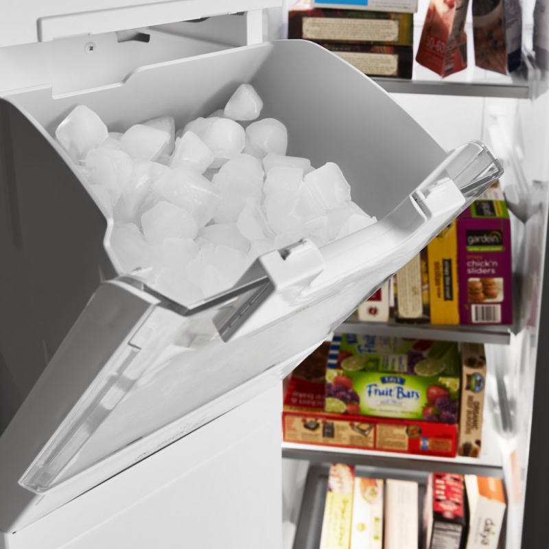 Full in-door ice bin tilted open
