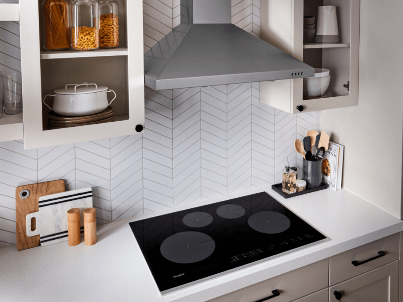 Whirlpool® Induction Stovetop below Whirlpool® Wall Mount Range Hood Whirlpool® Induction Stovetop below Whirlpool® Wall Mount Range Hood