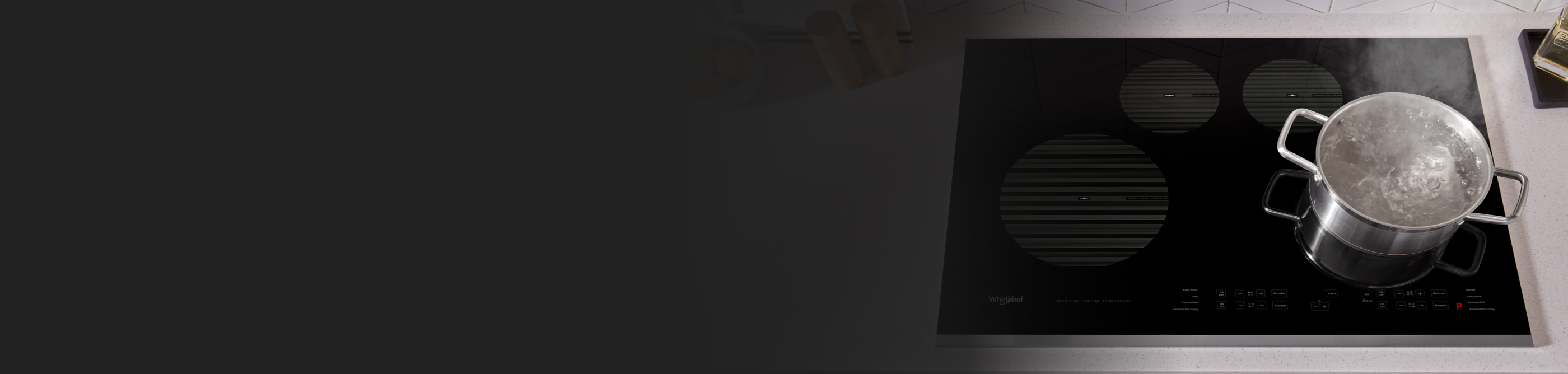 Pot of boiling water on an induction stovetop