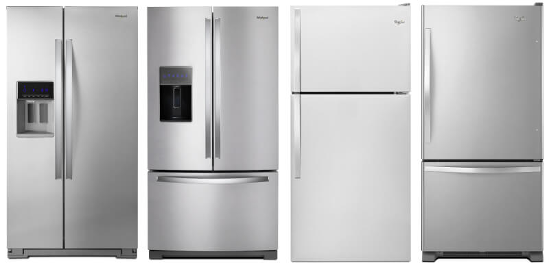 Side-by-side, French door, top freezer, and bottom freezer refrigerators