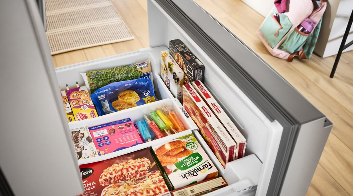 Open French door refrigerator freezer drawer