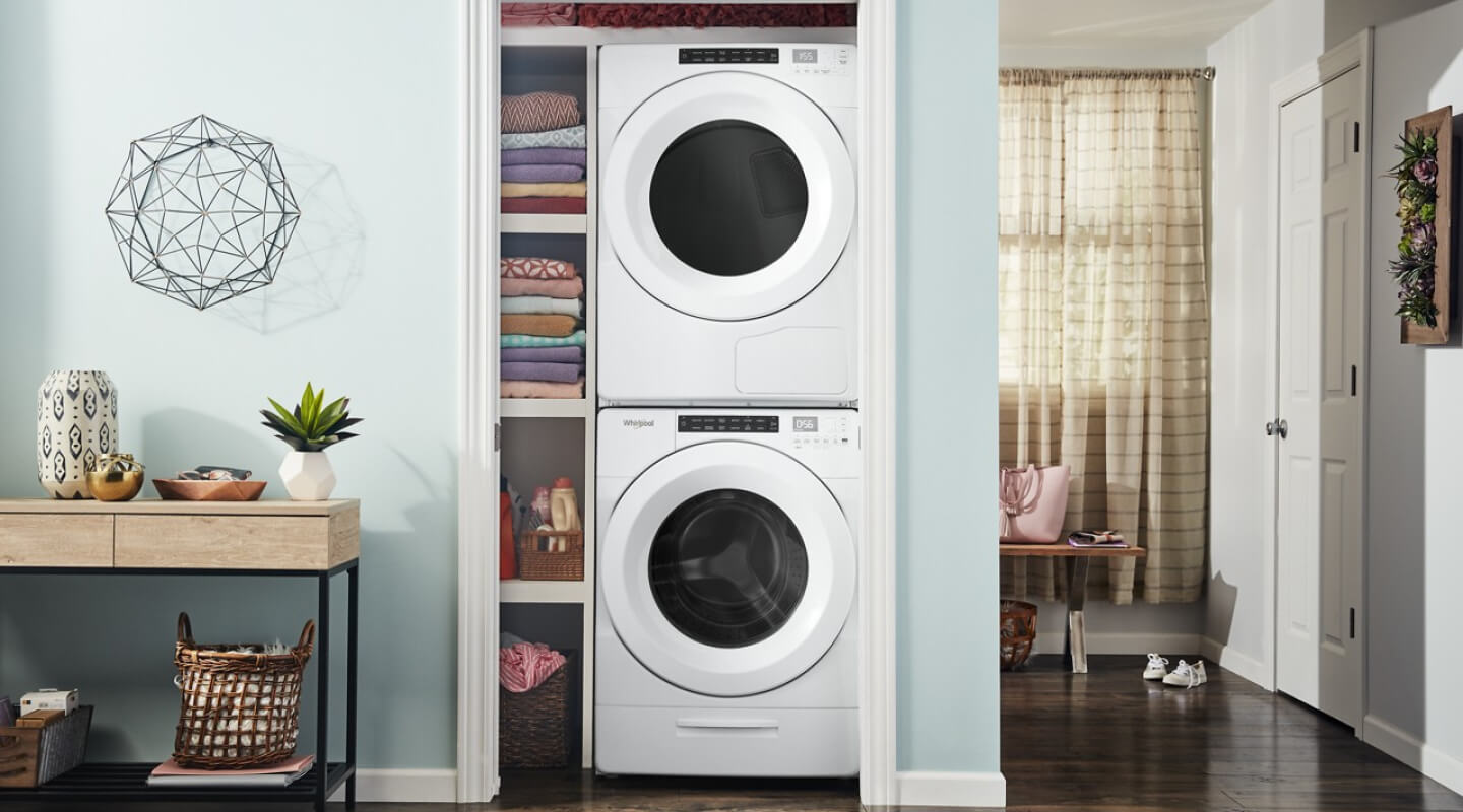 Stackable washer and dryer in a closet Stackable washer and dryer in a closet