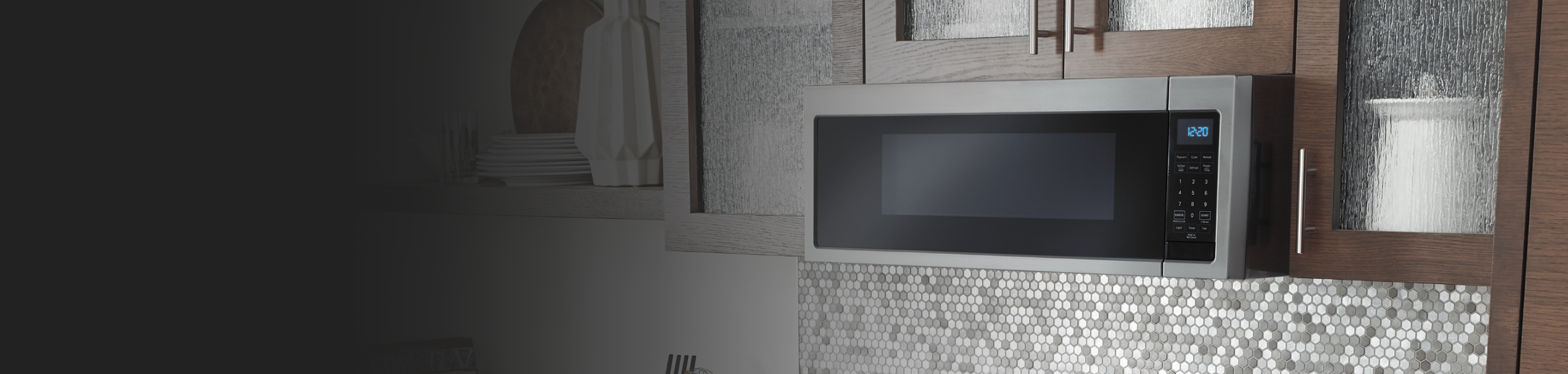 An over-the-range microwave in a modern kitchen