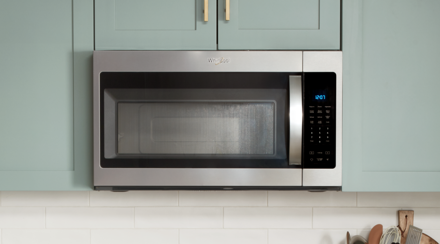 Whirlpool® Over-the-Range Microwave in blue cabinetry Whirlpool® Over-the-Range Microwave in blue cabinetry