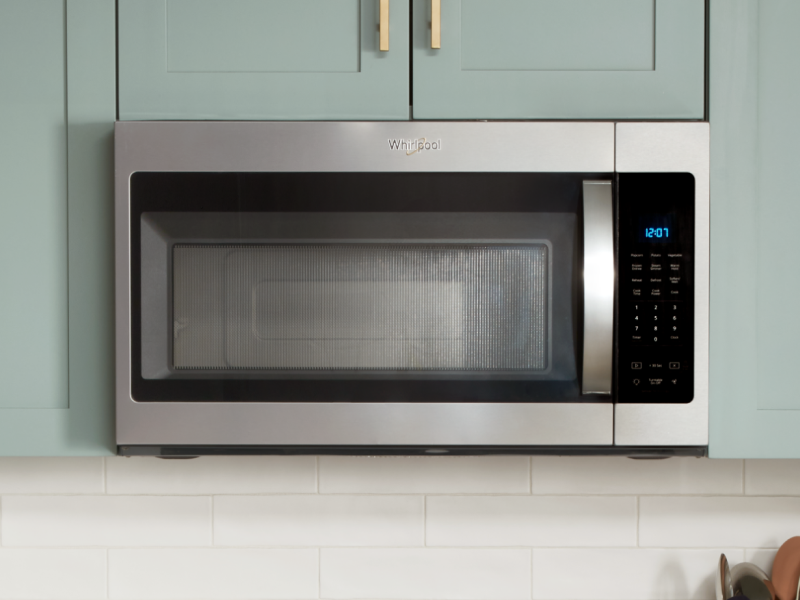 Whirlpool® Over-the-Range Microwave in blue cabinetry Whirlpool® Over-the-Range Microwave in blue cabinetry