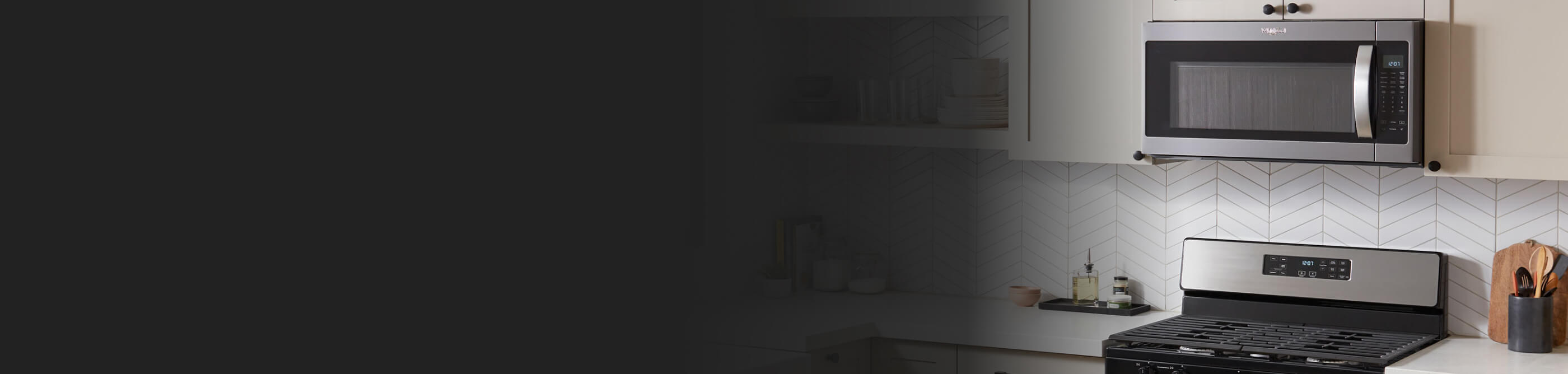 Over-the-range microwave in a bright kitchen