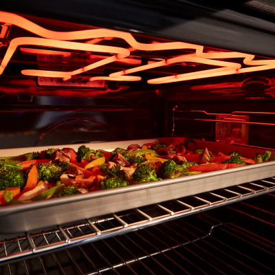 Food cooking in an oven