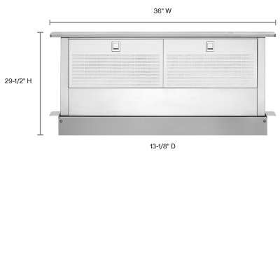 A diagram of a retractable downdraft hood