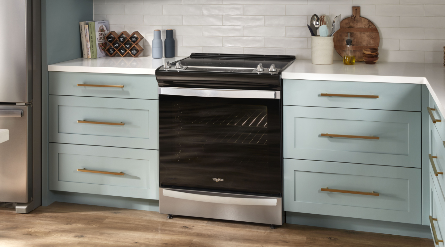 A Whirlpool® range in a modern kitchen.