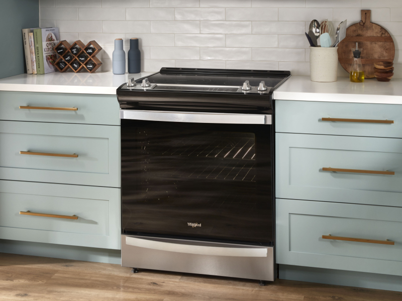 A Whirlpool® range in a modern kitchen.