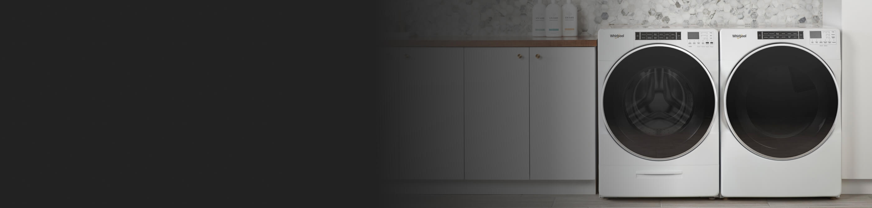 Whirlpool brand washer dryer with text “should you clean your washing machine with vinegar”