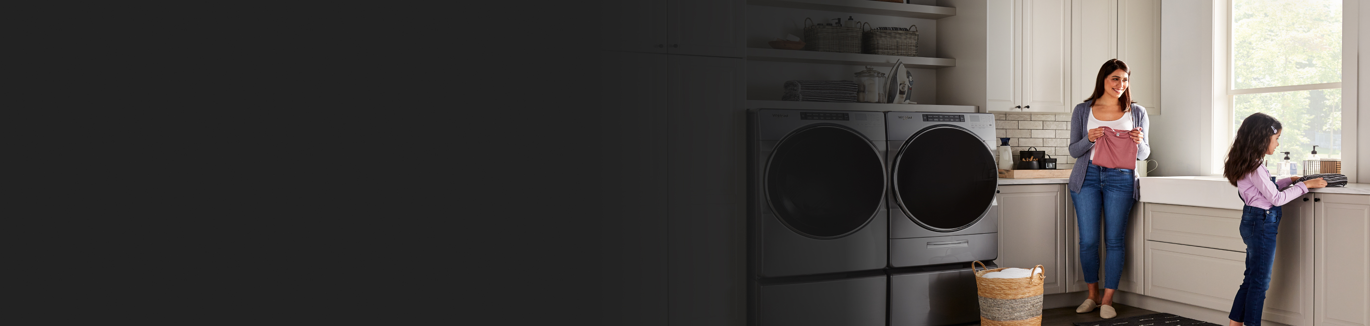 Stainless steel Whirlpool® front loading washer and dryer