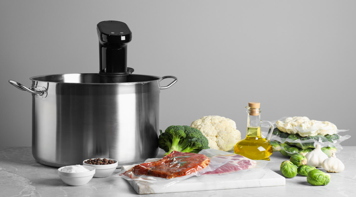 Preparing vegetables and meat for sous vide cooking