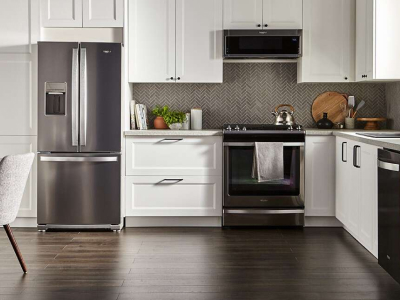 Bright kitchen with stainless steel appliances