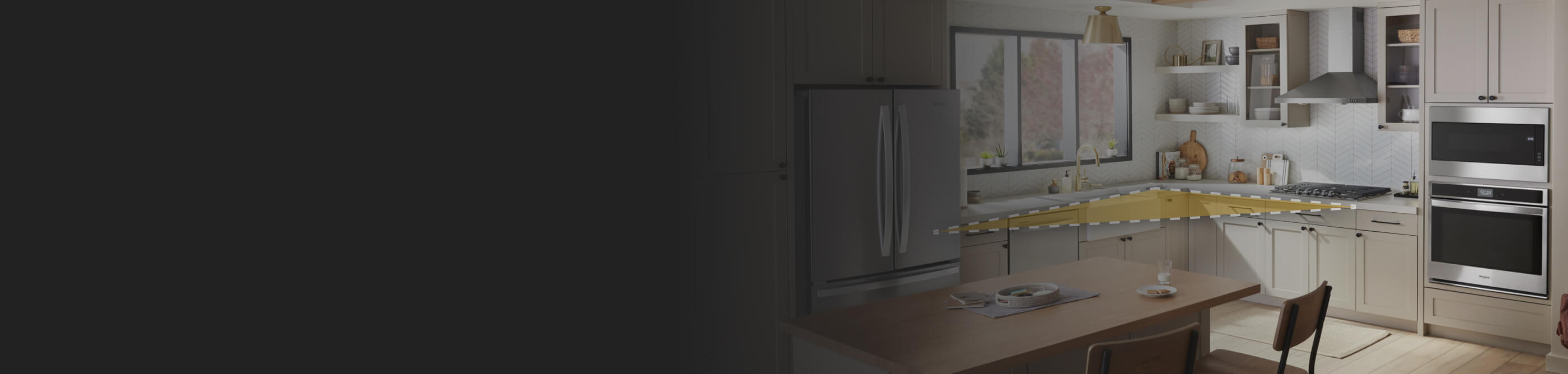 Kitchen with an outline of the work triangle