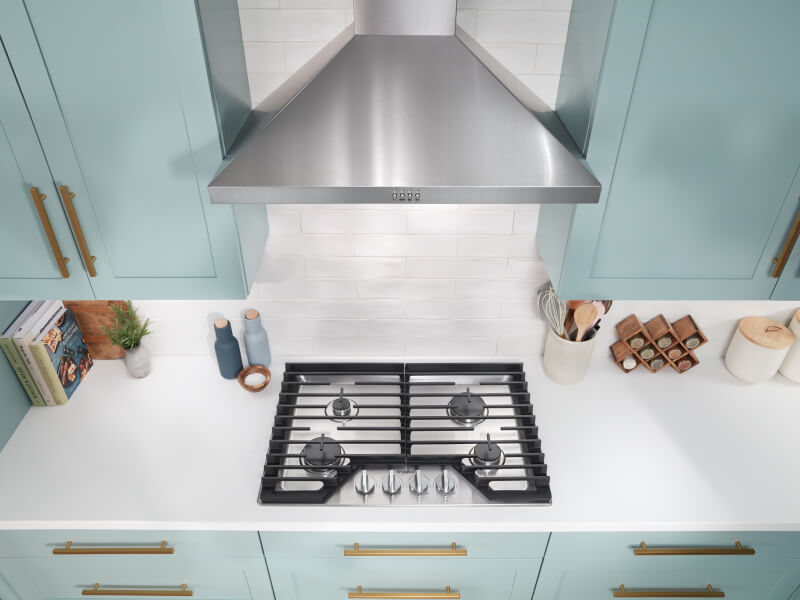  An overhead view of a wall mount range hood