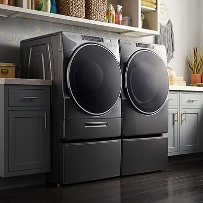 A large capacity washer and dryer set by Whirlpool brand