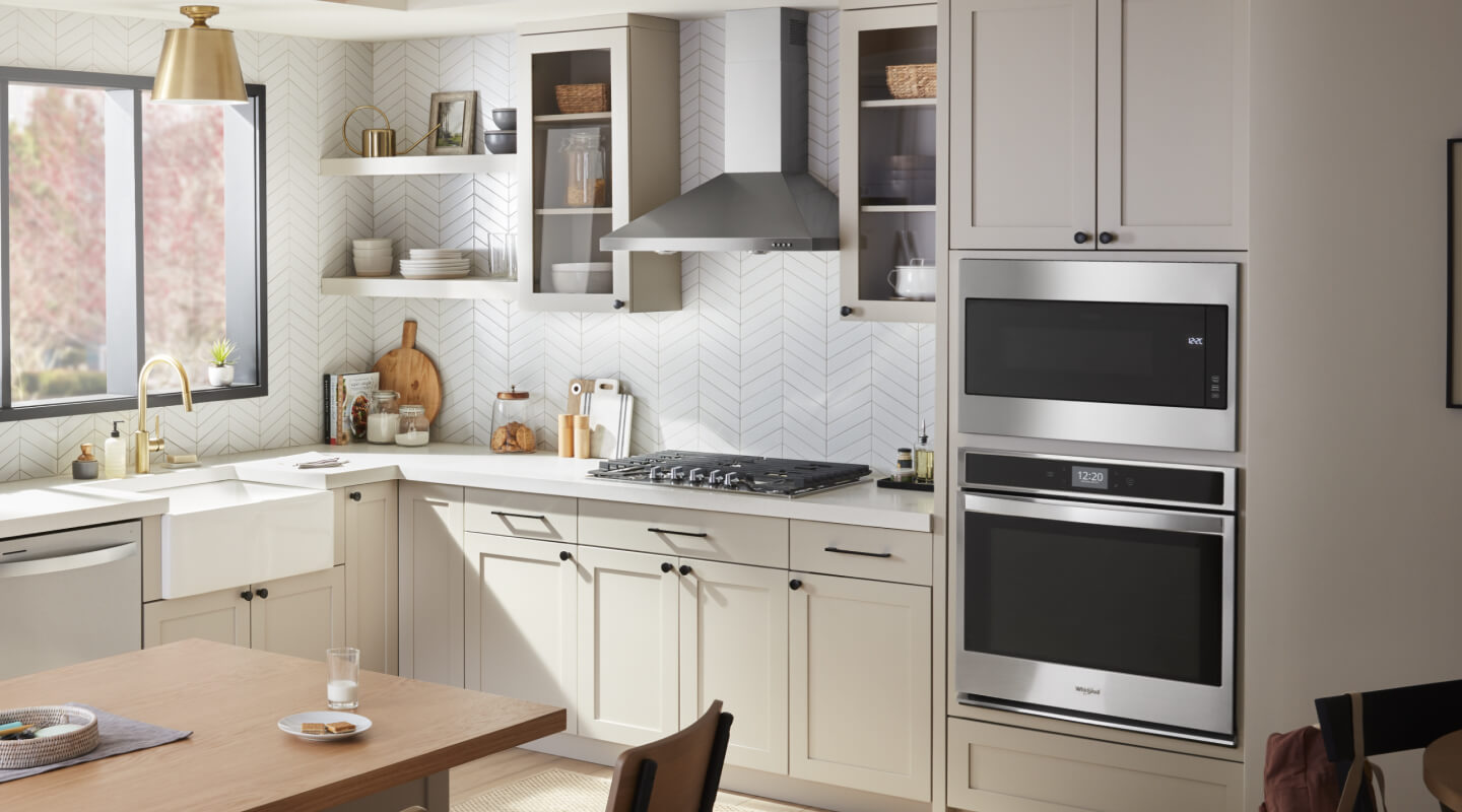 Modern kitchen with Whirlpool® stainless steel appliances